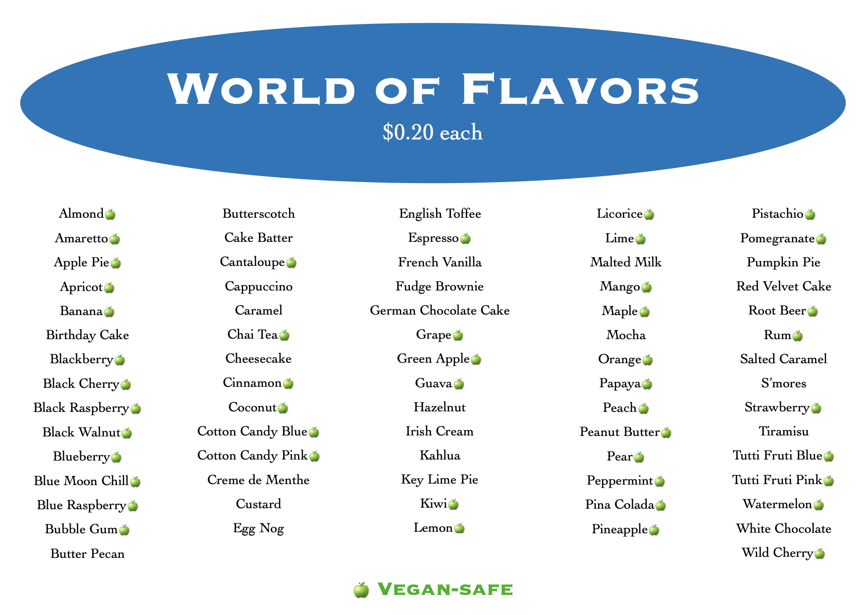Piper’s World of Flavors beverage flavor list with vegan-safe flavor options